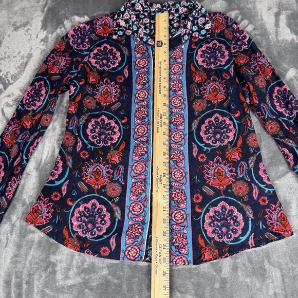 Lucky Brand Womens Top Large Joan Shirt Button Long Sleeve Boho Floral Batik - Picture 3 of 9